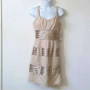 NWT S.L. Fashion lace and satin shutter sleeveless tank dress in sand 6